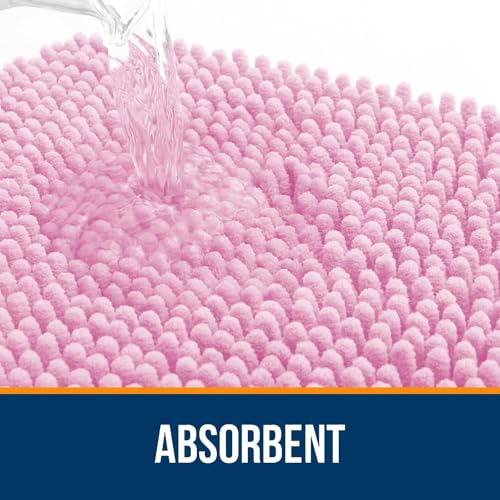 Image of OLANLY Bathroom Rugs Sets 2 Piece, Soft Absorbent Chenille Bath Mats and U-Shaped Contour Toilet Mat Area Rug Set, Machine Washable Bath Carpet, Home Decor Accessories(47 inchx20 inch+24 inchx20 inch, Pink)
