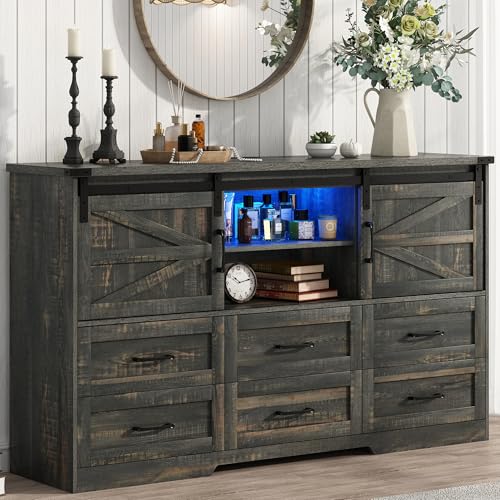63' Farmhouse Dresser w/6 Drawers,60000-color Led Lights,Outlet, Large...