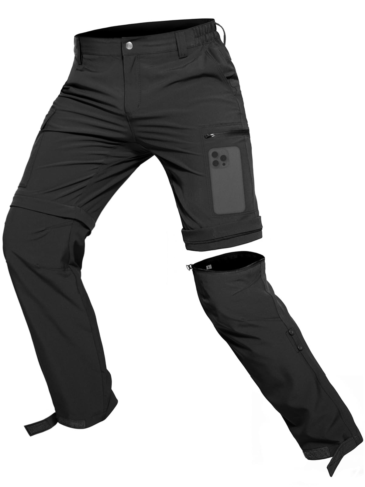 Hiauspor Męskie spodnie outdoorowe z zamkiem błyskawicznym, na lato, lekkie spodnie trekkingowe, oddychające, szybkoschnące, funkcyjne, softshell z 5 głębokimi kieszeniami
