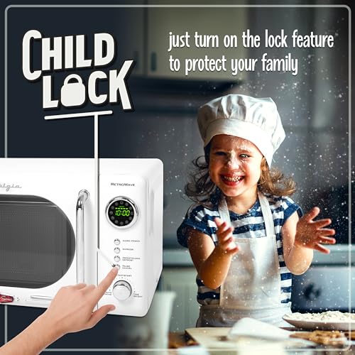 Nostalgia Retro Compact Countertop Microwave Oven - 0.7 Cu. Ft. - 700-Watts with LED Digital Display - Child Lock - Easy Clean Interior - White by Nostalgia - Used condition - Image 4