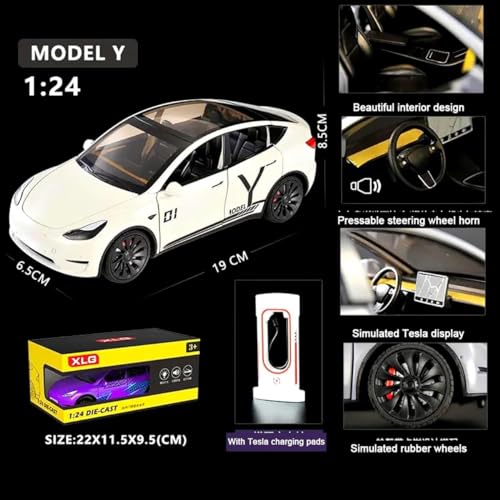 Image of Magicwand 1:24 Scale Die-Cast Teslla Model Y with 6 Openable Doors Lights, Music & Pull Back Action【Pack of 1】【Random Color】