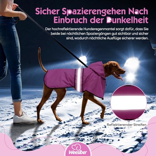 Weesiber Regenmantel Hund - Hunderegenmantel Wasserdicht Regenjacke Hund Reflektierend mit Leinenloch, Regencape für Hunde Mit Kapuze (L, Rosa)