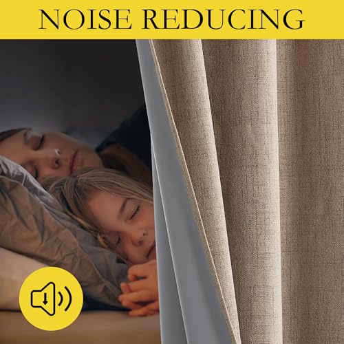 NICETOWN Burlap Vintage Open Linen Weave Flax Thermal Curtains, 100% Blackout Curtains 72" Long for Dining Room, Soundproof Window Treatment Drapes for Hall Room, 52" Wide Per Panel, Set of 2 - image 5