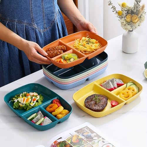 Image of Unbreakable Wheat Straw 3 Compartments Plates for Home and Restaurant Salad, Fruits Non Toxin, Bpa Free and Healthy for Kids & Adults Lightweight & Reusable Dinnerware (Dark Green, Pack of 2)