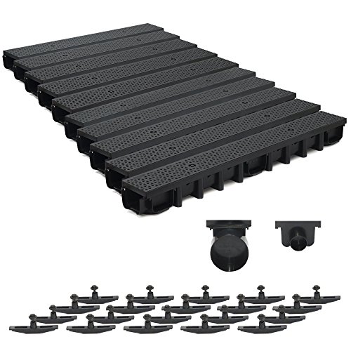 10m Entwässerungsrinne für modulares System A15 98mm, komplett Stegrost Kunststoff, Schwarz Decor Cover
