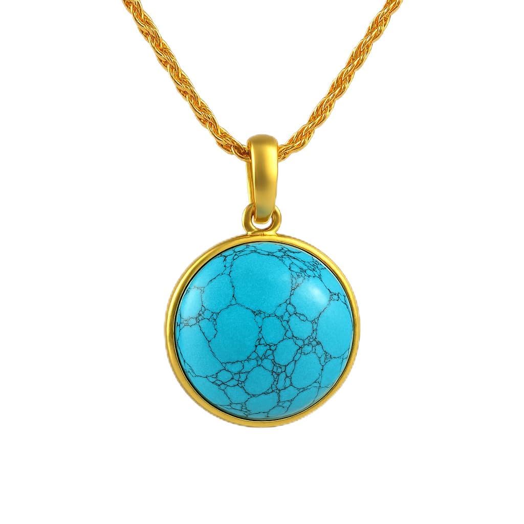 Brass Micron 1 Gram Gold certified Real Natural Turquoise Firoza pendant with chain Fashion Jewelery rashi Ratan Pendant for Men women 25mm/105 CTS (PCDM3752)-image-21