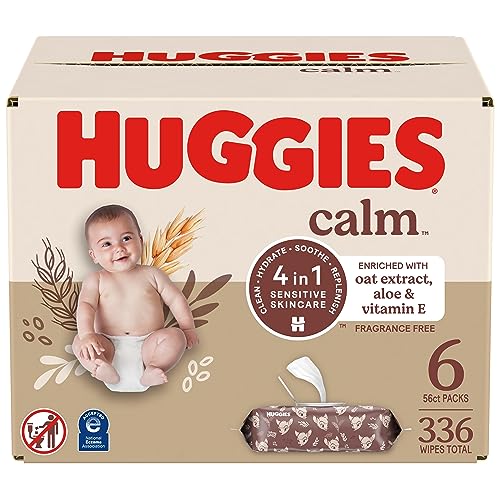 Image of Huggies Calm Baby Wipes, Unscented, Hypoallergenic, 6 Push Button Packs (336 Wipes Total)