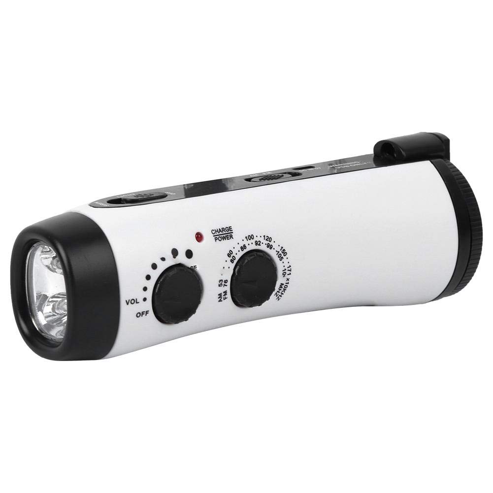 Torcia ricaricabile con energia solare e manovella, manovella esterna in plastica Torcia multifunzione Radio di emergenza LED Torcia Ricarica del telefono cellulare(bianca)