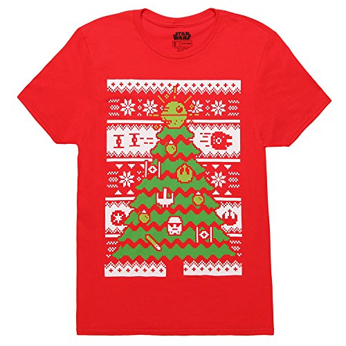T-shirt Star Wars Galactic Tree rouge en coton anti-déformation pour le quotidien