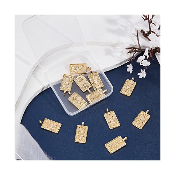 SUNNYCLUE 1 Box 12 Stück 12 Stil Echt 18 Karat Vergoldetes Messing Charms Micro Pave Tarot Card Charms Für Die Schmuckherstellung Cubic Zirkonia Tarot Charm King Queen Sun Ohrringe Halskette Suppliues – Bild 5