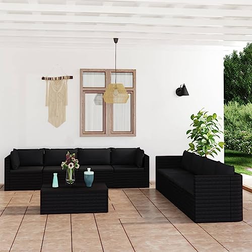 Woonisher 9-TLG. Garten-Lounge-Set mit Kissen Poly Rattan Schwarz...