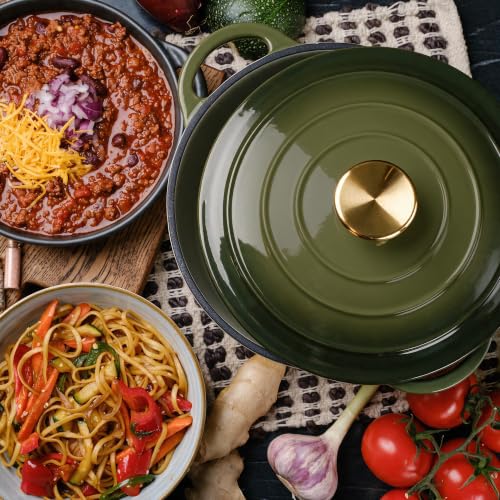Image of Dutch Oven Enameled Cast Iron with Lid - Big Dual Handles - Oven Safe up to 500F - Classic Round Pot for Versatile Cooking (Golden Green, 3 QT)