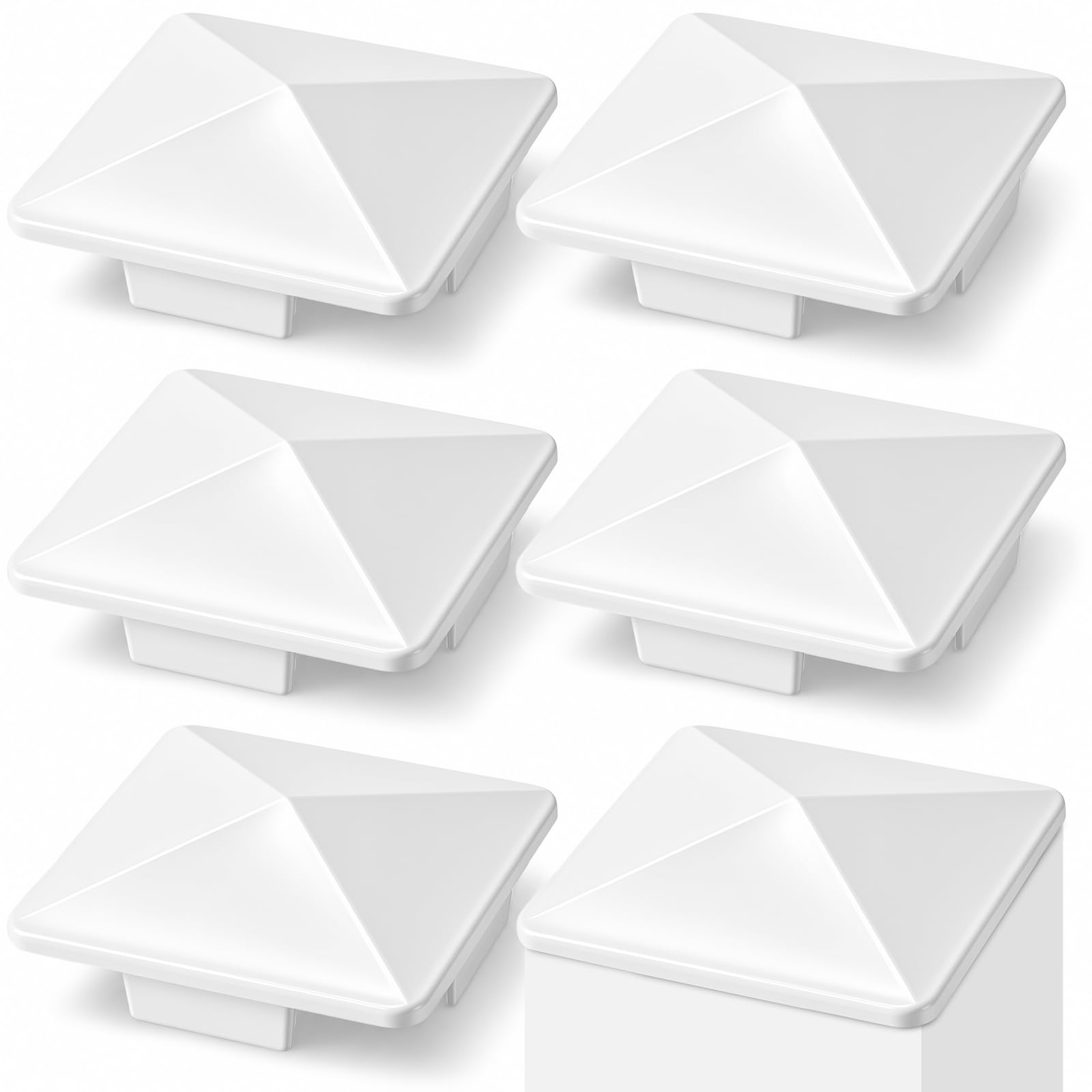 Taiyin 6 Pcs White Vinyl Fence Post Caps Pyramid PVC, 5 x 5 Inch, Modern