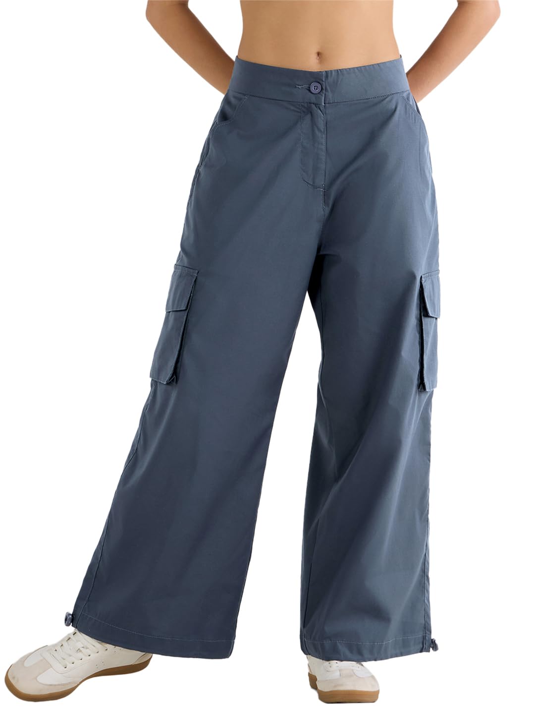 Women's Solid Oversized Fit Cotton Cargo Parachute Pants| Oversized Fit Pants | Casual Pants| Comfy Everyday Wear-image-40