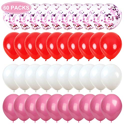 NAOLIU 60 Piezas Globos de Látex de Rosa, Globo de Confeti para Fiesta de Navidad, Ceremonia de la Boda, Decoraciones de Fiesta, Graduación, Decoracion de cumpleaños,Baby Shower (12 pulgada/30 cm)
