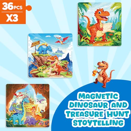 Image of Homicozy Magnetic Puzzles for Toddler Kids 3-8, Dinosaur Travel Toys | 36-Pieces Magnetic Puzzle for Kids Ages 3-5 4-6, Car Airplane Road Trip Activities, Quiet Screen-Free Game, Birthday Gifts