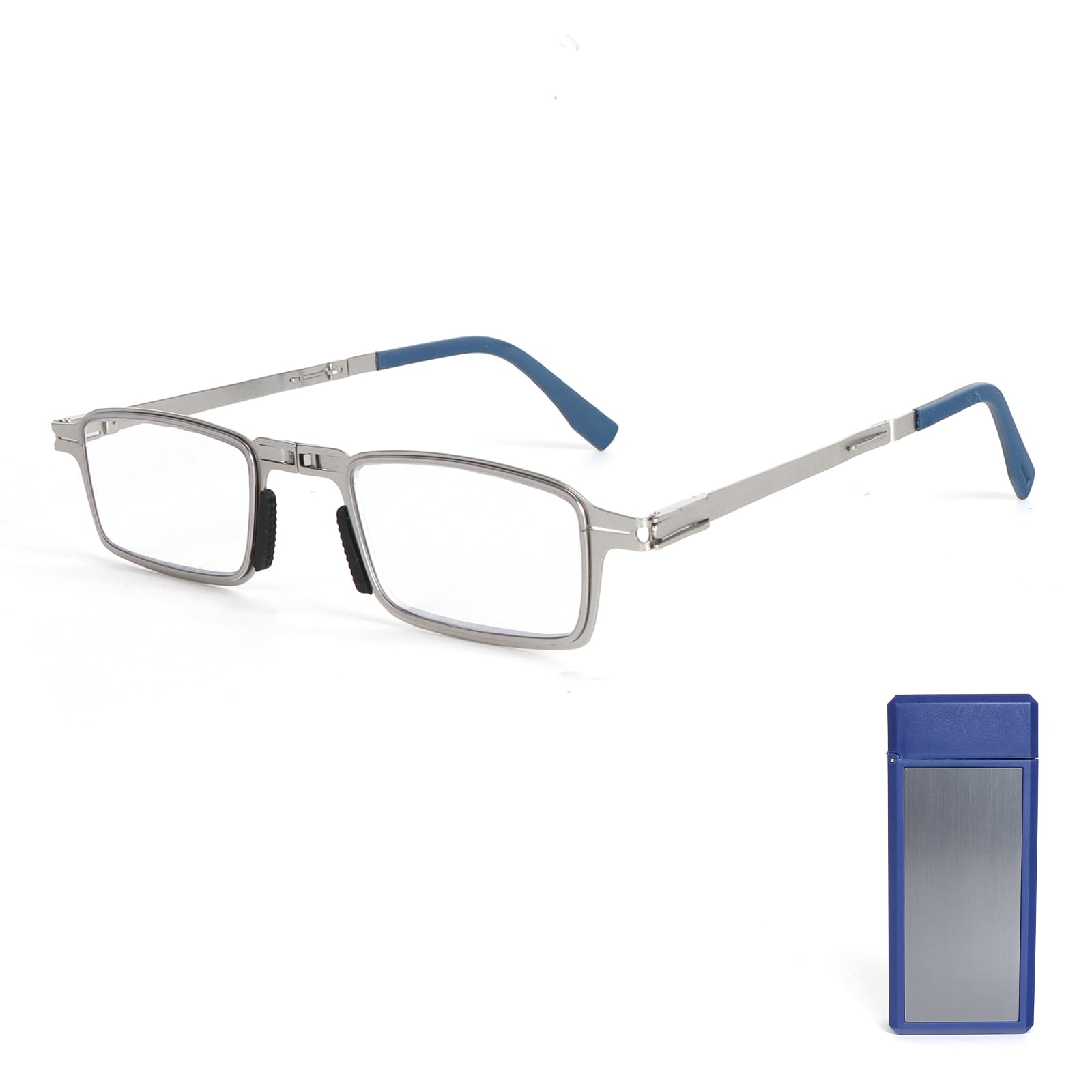 MMOWW Faltbare Lesebrille Herren Damen aus Edelstahl Mini Anti-Blau Sehnhilfe Ultraleicht mit Hartes Brillenetui für einfaches Tragen