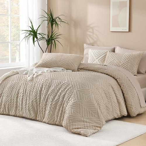 Image of Andency Khaki King Size Comforter Set, 3 Pieces Boho Soft Bedding Set & Collections, Farmhouse Tufted Fluffy Warm Bedding Comforter Sets for King Bed (1 Comforter 104x90In, 2 Pillowcases)