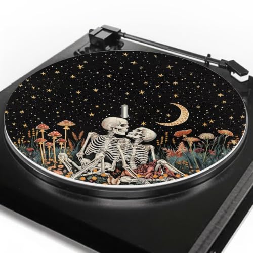 Qehuruxo Skeleton Couple Turntable Mat Slip Mat for Vinyl LP Record Player Mat Reduce Static and Nosiy Enhance Sound Quality Print Mat Turntable Platter Pattern