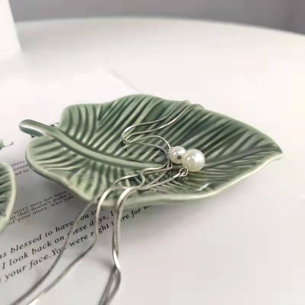 Leaf Trinket Dish, Four Leaf Clover Ceramic Ring Holder Jewelry Tray Dish for Home Décor Bathroom (Green Leaf) image 2