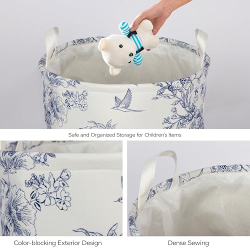 Image of 2Pcs Blue Floral Laundry Basket Cute Girls Nursery Hamper Kids Baby Flowers Room Decor Foldable Oxford Cloth Funny Tote Clothes Storage Bucket Organizer For Bedroom (Floral)