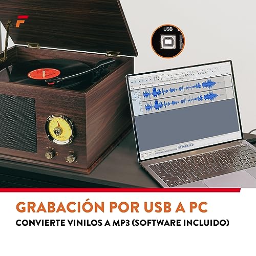 Fenton RP173 Platine Vinyle Design Retro Vintage – Bois Foncé, Récepteur Bluetooth, Haut-Parleur Stéréo Intégré, Conversion des Vinyles en Fichier MP3, pour 33, 45 et 78 Tours, Sortie RCA, Radio FM - Les Beatles, Paul McCartney, John Lennon, RIngo Starr, George Harrison Fenton RP173 Platine Vinyle Design Retro Vintage - Bois Foncé, Récepteur Bluetooth, Haut-Parleur Stéréo Intégré, Conversion des Vinyles en Fichier MP3, pour 33, 45 et 78 Tours, Sortie RCA, Radio FM – Image 4