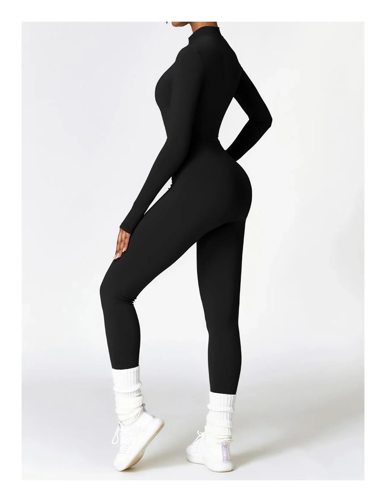 Monos de yoga sin costuras, deportivos, for fitness, levantamiento cadera, ajustados, manga larga, con cremallera, for entrenamiento invierno, leggings gimnasio Para Mujer
