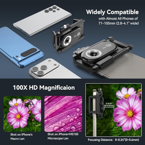 Image of APEXEL Phone Microscope Lens, PhoneMicro 5 Series 100X Phone Micro Lens for Android /iPhone With LED Light /CPL /Universal Clip, Mini Pocket Microscope, Smartphone Camera Attachment for iPhone & Android.