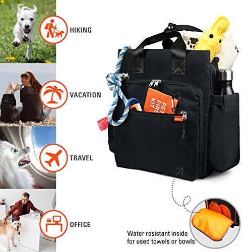 ARCA PET Travel Bag for Cat & Dog Backpack - Store All Dog Stuff & Puppy Supplies - Includes 1 Dog Travel Bag, 1 Large Dog Food Travel Container, 2 Collapsible Travel Dog Bowls (Black) - Image 5