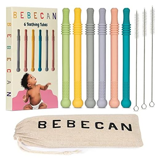BEBECAN Teething Sticks for Babies 0-36 Months - Super Soft Silicone Teethers in 6 Vibrant Colors, Infant Teething Relief, Multicolored Teething Tubes Baby Gift Teethers
