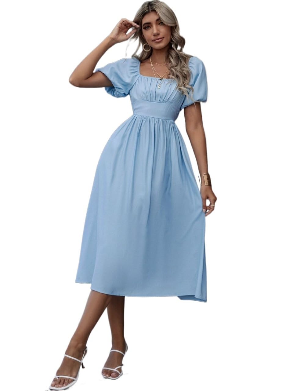 Amazon.com: Women's Dresses -Line Square Neck Ruched Bust Puff Sleeve Dress Dress for Women(Baby Blue,Small) : Clothing, Shoes & Jewelry Amazon.com: Women's Dresses -Line Square Neck Ruched Bust Puff Sleeve Dress Dress for Women(Baby Blue,Small) : Clothing, Shoes & Jewelry