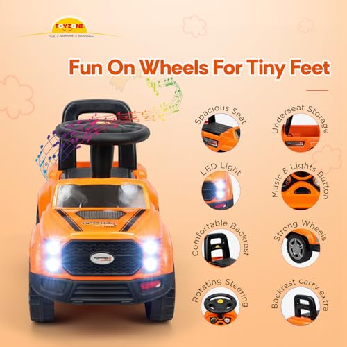 Image of Toy Zone Raptor Baby Ride on Car for Kids, Toddlers Push Ride Baby Kids Car with Backrest, Push Ride on Toy Jeep with Music & LED Light, Under Seat Storage, 2 to 5 Years (Orange)