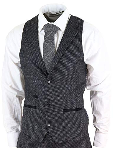 Mens Wool 3 Piece Suit Tweed Charcoal Black Tailored Fit Peaky Blinders Classic - Image 4