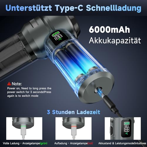 Aspiradora de mano con batería – 24000 pa Mini Aspiradora Inalámbrica Coche Aspiradora Fuerte para PC, Casa, Cocina, Grietas, Esquinas, Aspiradora de Mano Fuerte Aspiradora, Puede Sirve como Bomba de - imagen 7