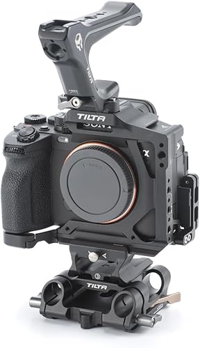 Tilta Half Cage Pro Kit compatible con Sony a7R V, con accesorios de montaje a través de NATO, zapata fría e hilos de 1/4 a 20 con pasadores de