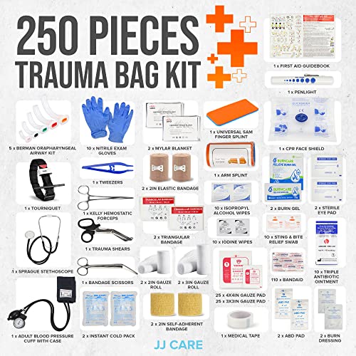 JJ-CARE-Trauma-Bag-250PCS-First-Responder-Kit-EMT-Bag-with-Padded-Strap-Reflective-Medical-Bag-Fully-Stocked-Multiple-Pockets-EMS-EMT-Bags-Fully-Stocked-First-Aid-Trauma-Bags-Fully-Stocked