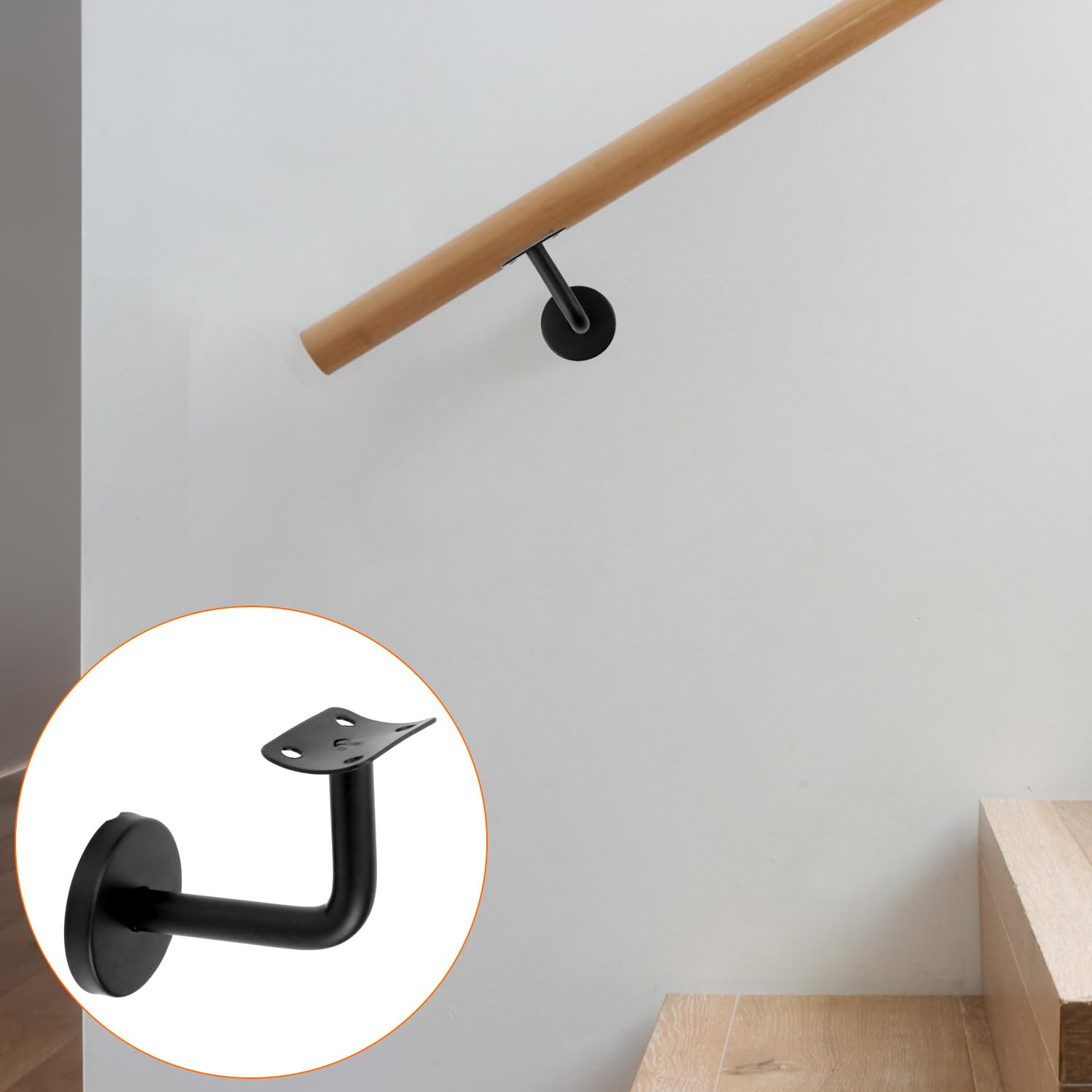 QWORK® Zestaw 5 uchwytów schodowych ze stali nierdzewnej - czarny - 60x80 mm zakrzywiony