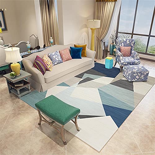 Tapis chambre ado bleu gris anti-tache tapis géométrique moderne