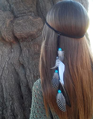Boho Feather Headband Hippie Jewelry Gifts Native American Indian Costume Festival Hair Accessories Bohemian Gypsy Clothing Dresses for Women & Girls