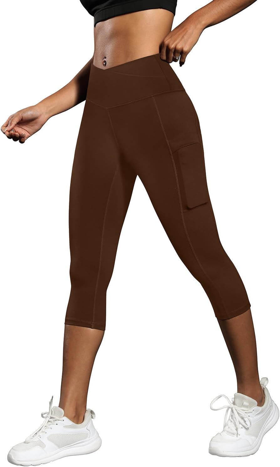 Fihapyli ICTIVE Women's Capris Yoga Pants with Pockets Running Pilates Fitness Running High Waisted Leggings