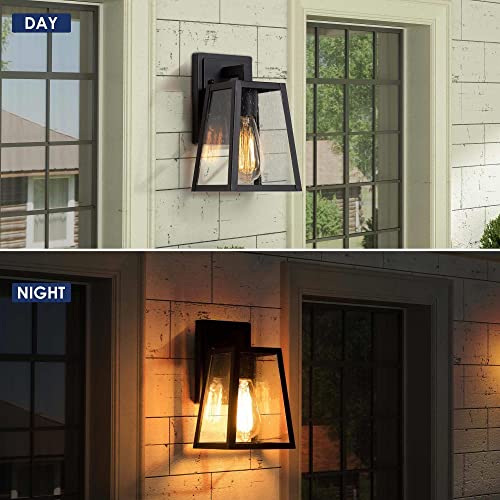 Black Farmhouse Porch Lights Outdoor, Modern Rustic Waterproof Anti-Rust Exterior Wall Sconces Trapezoid Lights Fixture With Seeded Glass For Patio, Yard, Garage, Front Door #TOP4