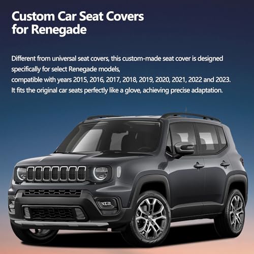 Image of Fit Renegade Car Seat Covers for Jeep Renegade 2015-2022 2023 - Upgraded Premium Waterproof & Breathable Leather, Airbag Compatible, All-Weather Seat Cushion Protector (2 Front /Black)