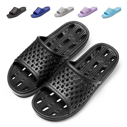 Aoowoll Shower Shoes for Men and Women Non-Slip Flip Flops,Shower Slippers,Quick Drying Sandals,Plastic Slides with Holes Perfect for Bathroom,College Dorm Use(Black EU44-45)