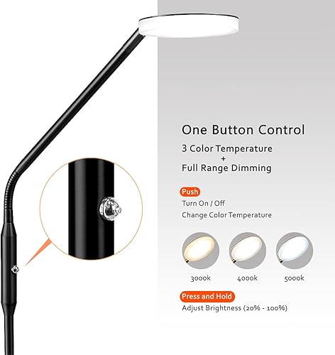 Miniatura 3 de O'Bright Moon - Lámpara de pie LED regulable, temperatura de color ajustable para lectura de noche, luz de trabajo, luz de artemanualidades,