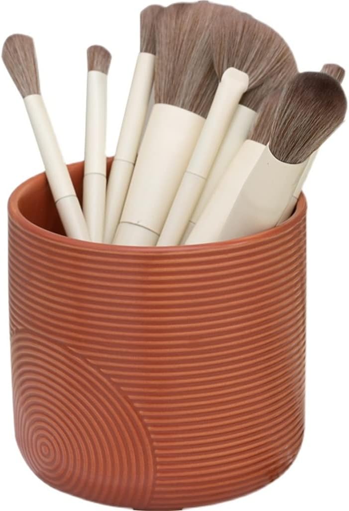 Dressing Table Beauty Storage Bucket Desktop Creativity Large Capacity Ceramic Eyebrow Red Pencil Holder