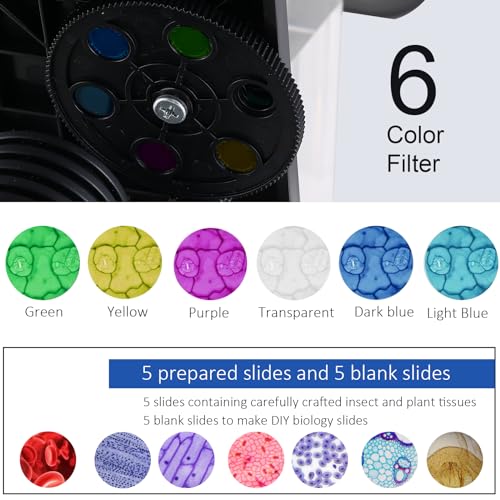 Herwicm Microscópio para adultos Microscópio composto de 40 x 2000 x, iluminação LED dupla para esco