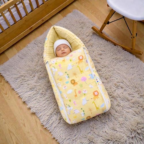 Image of NEW COMERS 3 in 1 Carry Nest Portable Cushion Bed with Waffle Texture Soft 100% Pure Muslin Padding Lightweight Travel Friendly Multi-Use Carry Wrap with Secure Support Design (Waffle Nest 03)