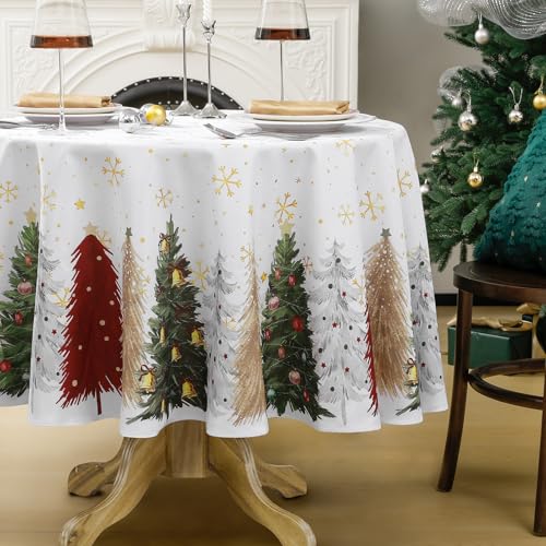 FIBORIA Weihnachtstischdecke rund 160cm abwaschbare Weiß Tischdecke...