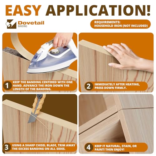 Dovetail Birch Edge Banding Wood Veneer Tape 50Ft 3/4 Inch Wide | Pre-Glued, Long Thin Real Wood Veneer Strips | Iron-on Edging YANYE - Thumbnail 5