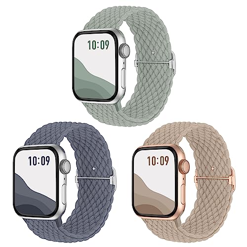 Joehwerr Anti-Slip Braided Band 3-Pack Compatible for Apple Watch Straps 38mm 40mm 41mm 42mm 44mm 45mm 49mm Women, Adjustable Stretchy Elastic Replacement Strap for iWatch Ultra SE 8 7 6 5 4 3 2 1